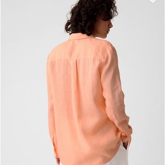 NWT GAP Peach 100% Linen Relaxed Boyfriend Button Down Shirt - Picture 2 of 7
